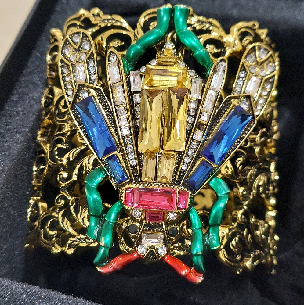 SJ Ornate Gold and Multicolor Insect Cuff Bracelet